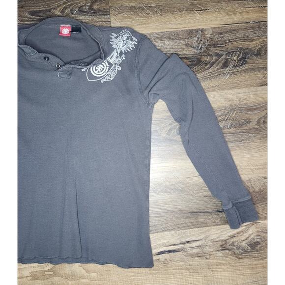 Element Men’s Long Sleeve Henley Shirt Size Medium Gray Graphic Shoulder Skate - Picture 4 of 5